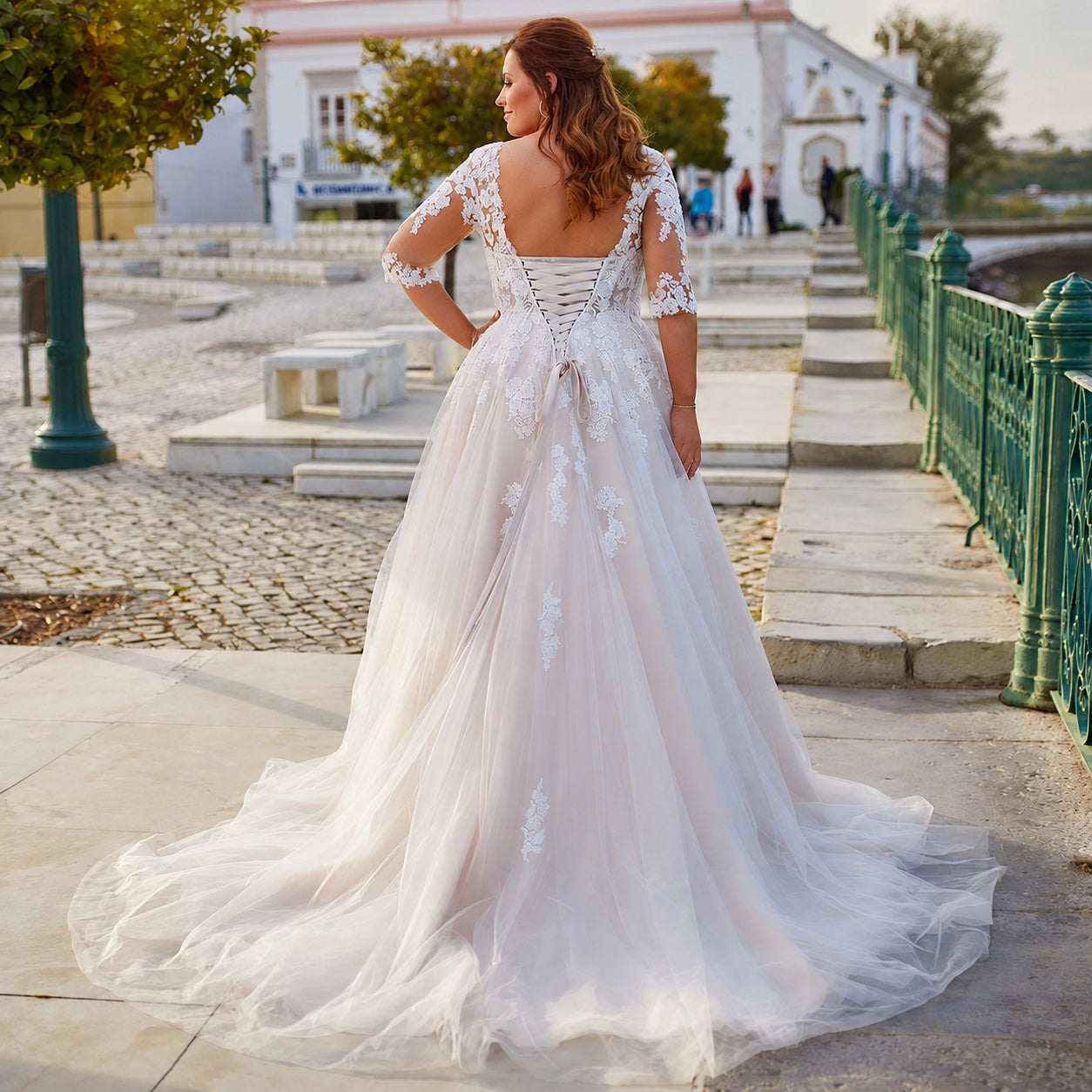Isabela | Vestido de Novia Princesa Mujer Encaje Manga Tres Cuartos