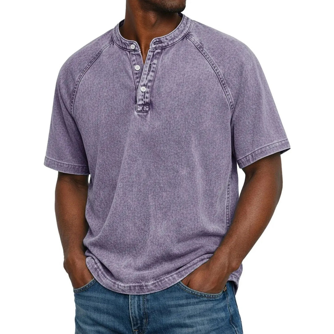 Iván | Camiseta Henley de Manga Corta Hombre Estilo Vintage