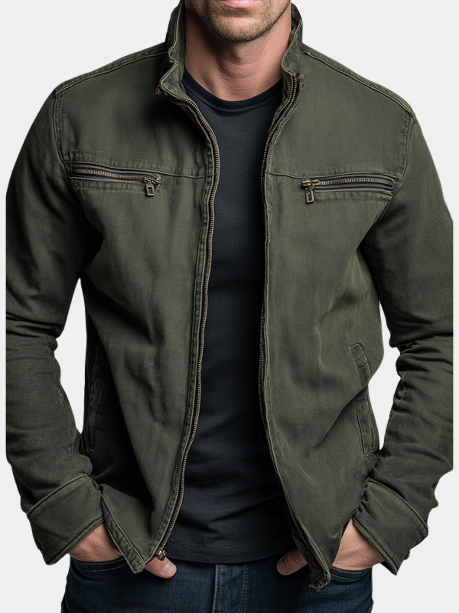 Iván | Cazadora Militar de Algodón Hombre Cuello Alzado Multibolsillos