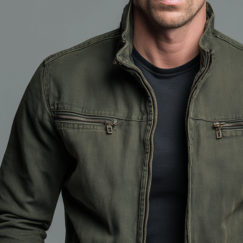 Iván | Cazadora Militar de Algodón Hombre Cuello Alzado Multibolsillos