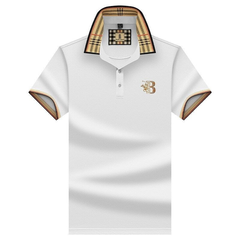 Iván | Polo Blanco Hombre Cuello Cuadros Bordado