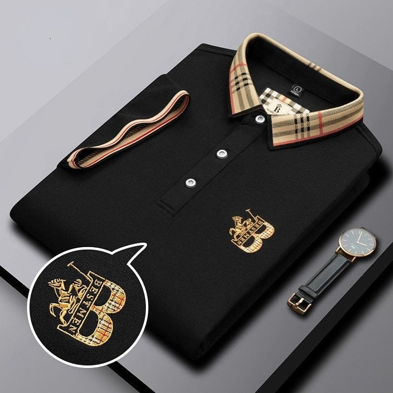 Iván | Polo Blanco Hombre Cuello Cuadros Bordado