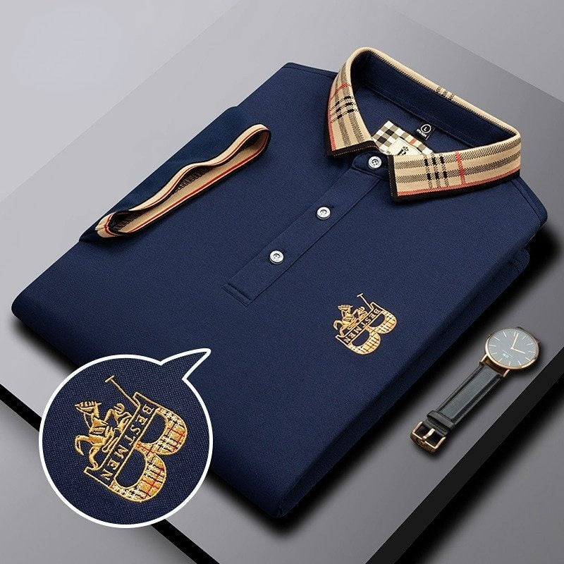 Iván | Polo Blanco Hombre Cuello Cuadros Bordado