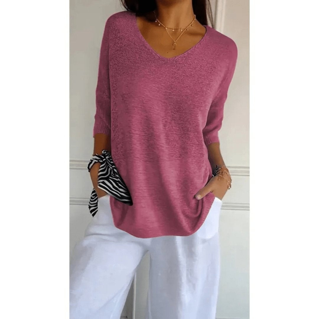 Jersey de Punto con Escote V Mujer Manga Tres Cuartos