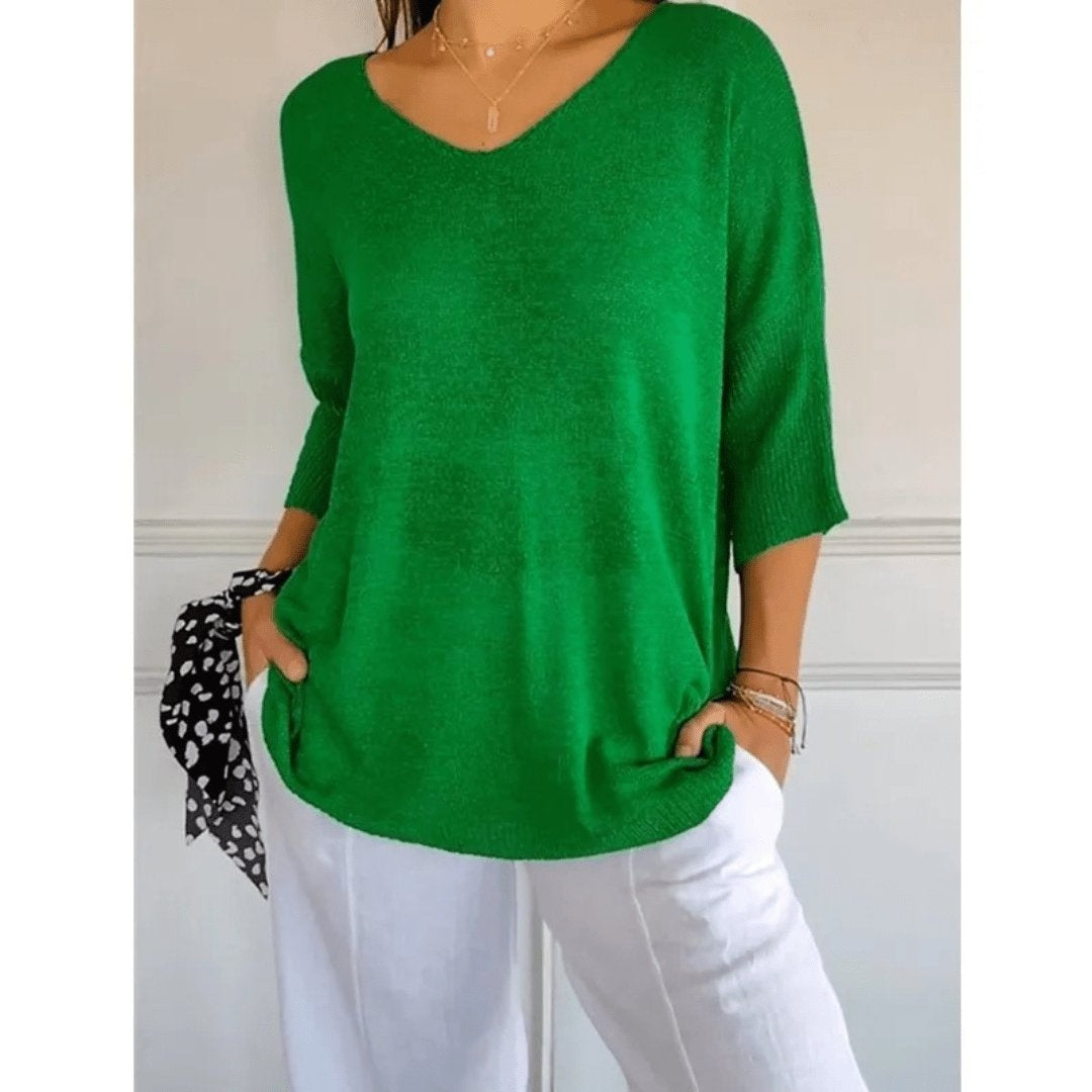 Jersey de Punto con Escote V Mujer Manga Tres Cuartos