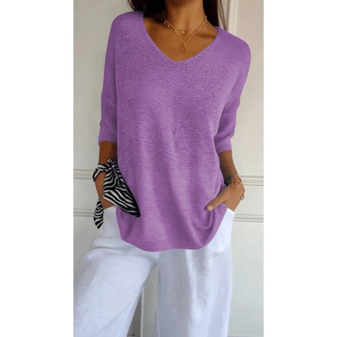 Jersey de Punto con Escote V Mujer Manga Tres Cuartos
