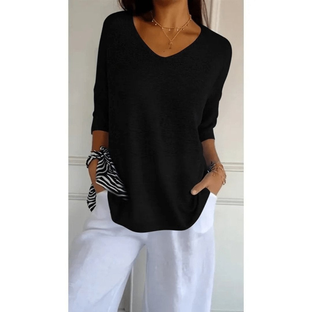 Jersey de Punto con Escote V Mujer Manga Tres Cuartos