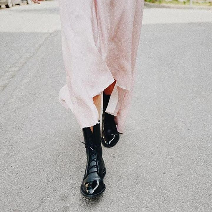 Jimena | Botas Planas de Piel con Cordones Mujer Caña Media