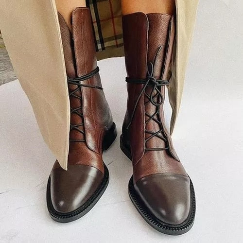 Jimena | Botas Planas de Piel con Cordones Mujer Caña Media