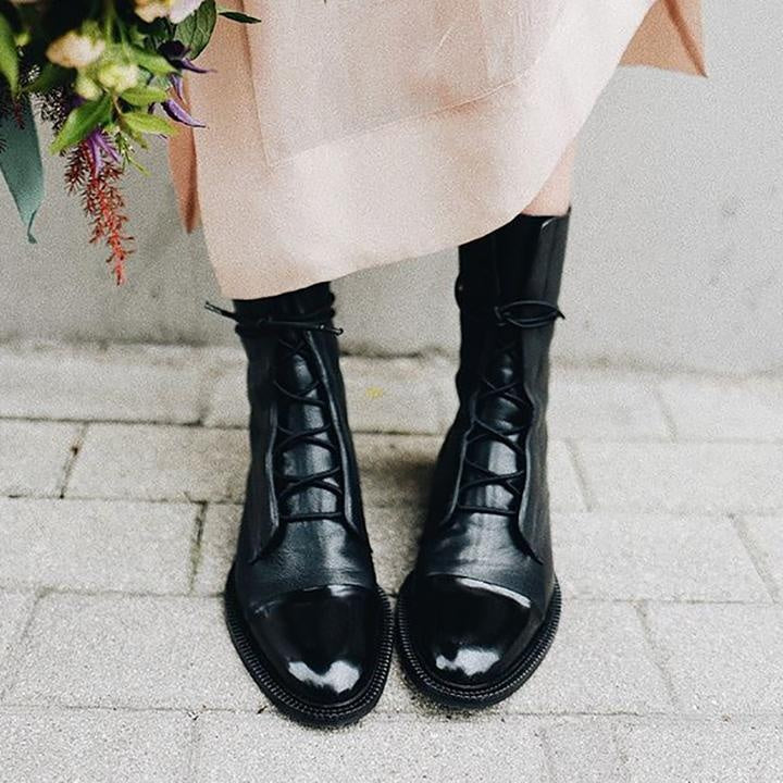 Jimena | Botas Planas de Piel con Cordones Mujer Caña Media