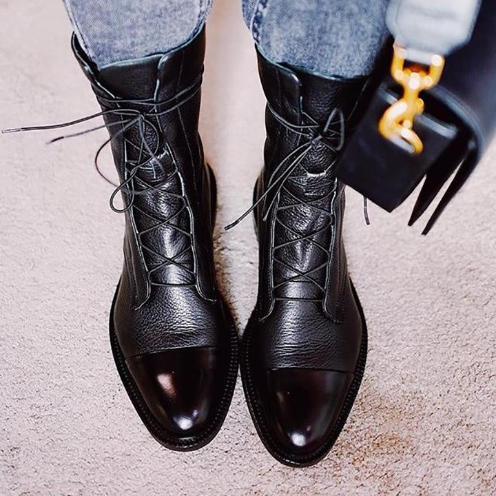 Jimena | Botas Planas de Piel con Cordones Mujer Caña Media