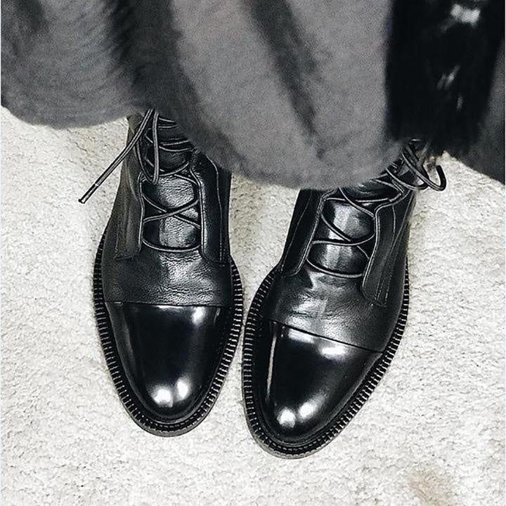 Jimena | Botas Planas de Piel con Cordones Mujer Caña Media