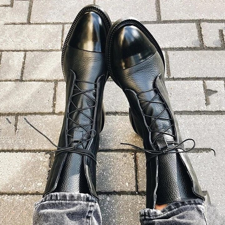 Jimena | Botas Planas de Piel con Cordones Mujer Caña Media