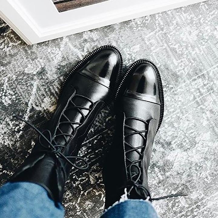 Jimena | Botas Planas de Piel con Cordones Mujer Caña Media