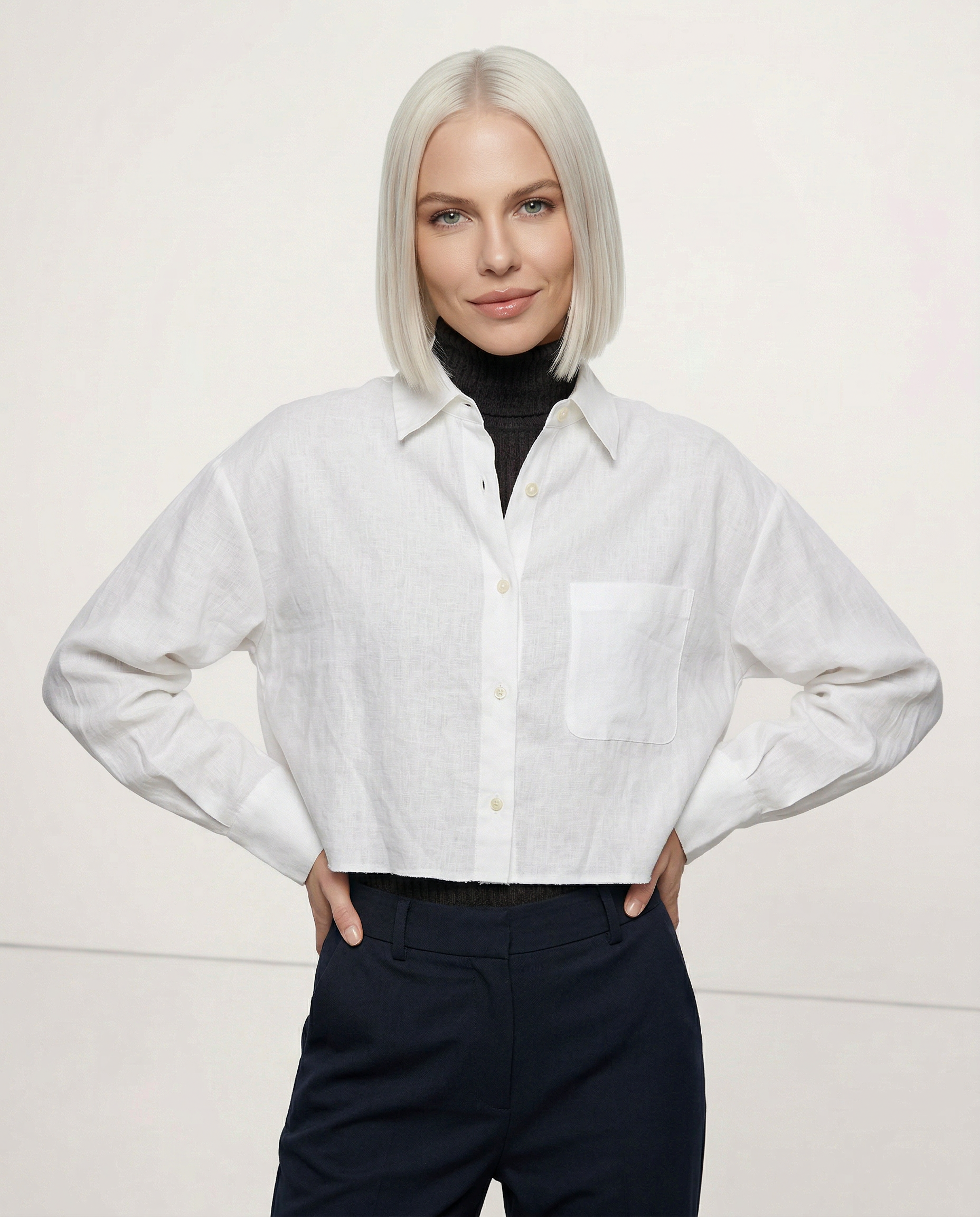 Jimena | Camisa de Lino Cropped Mujer Manga Larga Oversize