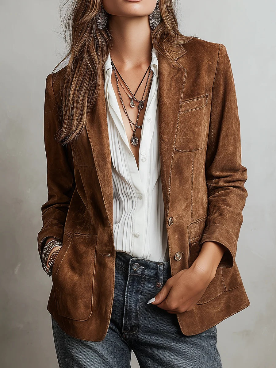 Jimena | Chaqueta de Ante Mujer Solapa Bolsillos Manga Larga