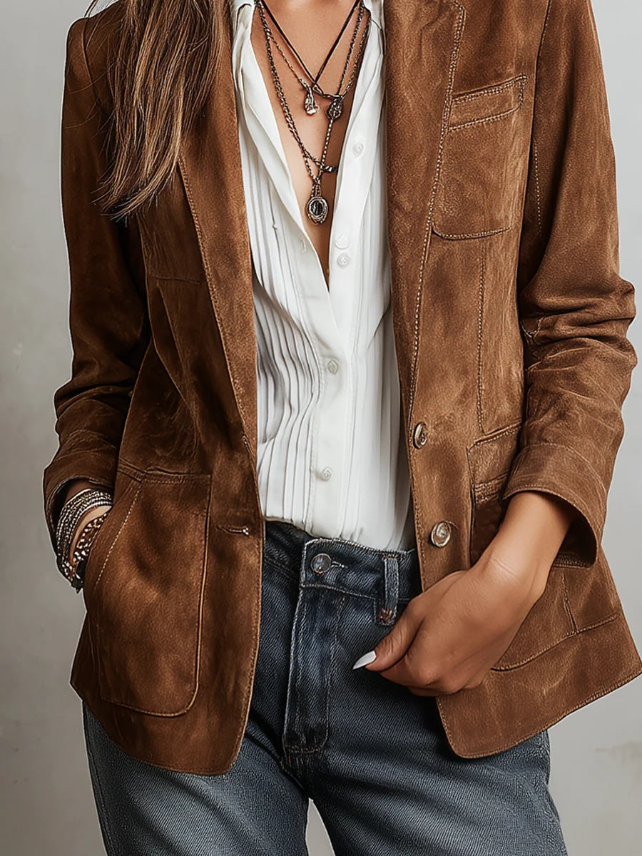 Jimena | Chaqueta de Ante Mujer Solapa Bolsillos Manga Larga