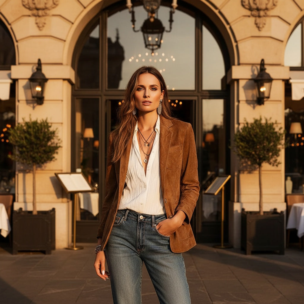 Jimena | Chaqueta de Ante Mujer Solapa Bolsillos Manga Larga