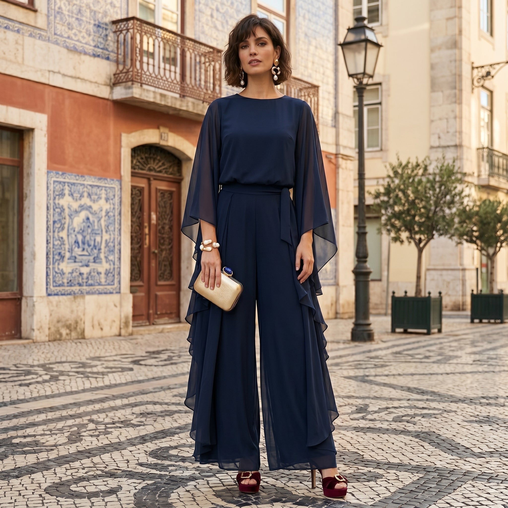 Jimena | Conjunto Elegante de Fiesta Mujer Capa Vaporosa