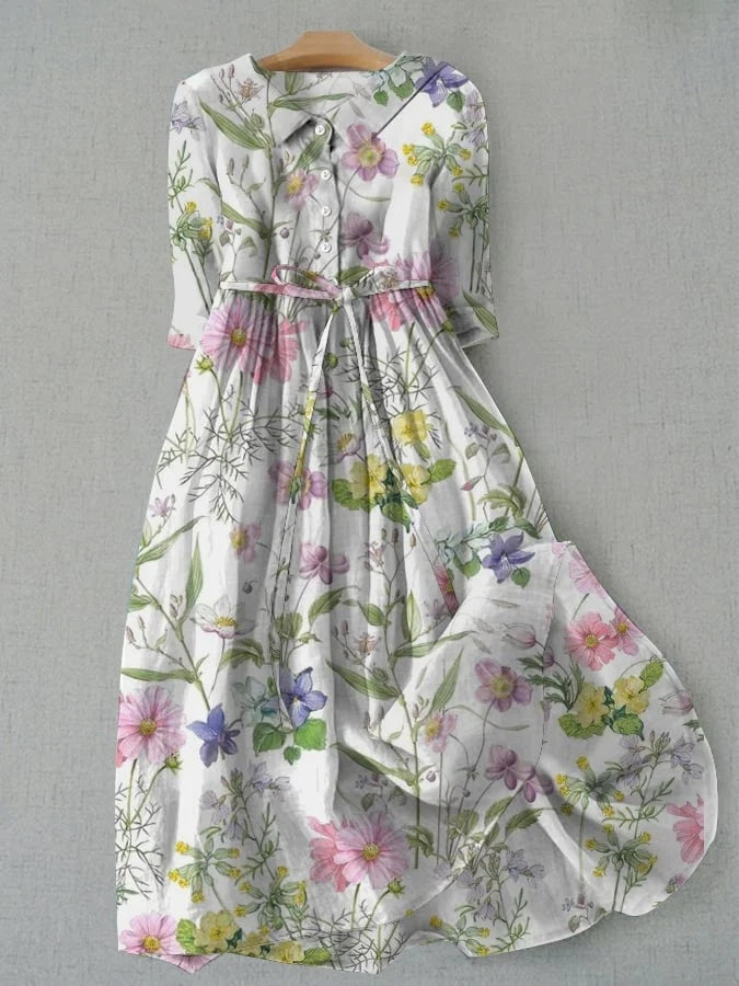 Jimena | Vestido Largo Camisero Floral Mujer Cinturón
