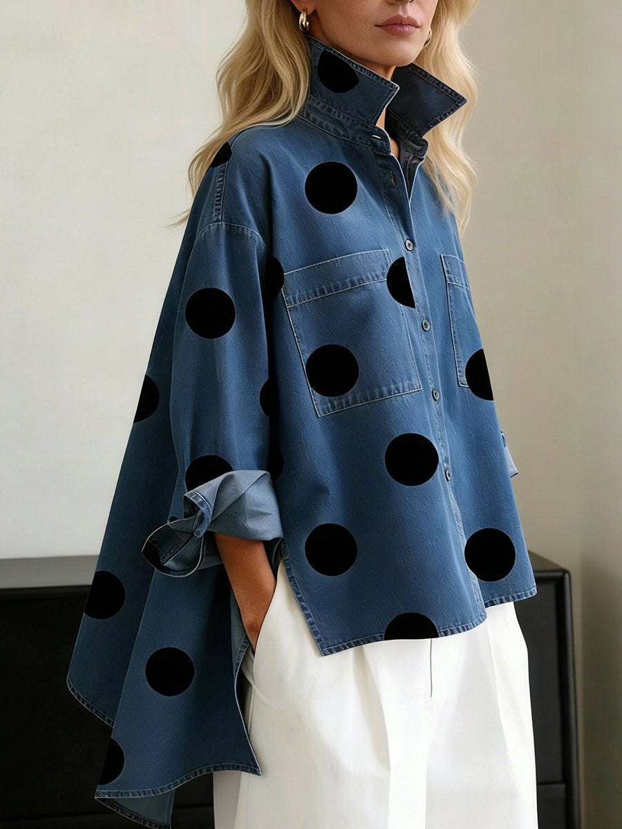 Laia | Camisa Vaquera Oversize Mujer de Lunares Manga Larga