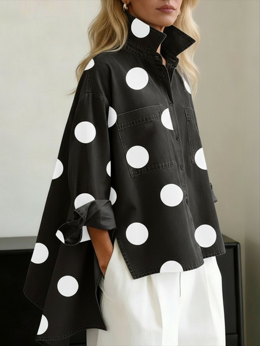 Laia | Camisa Vaquera Oversize Mujer de Lunares Manga Larga