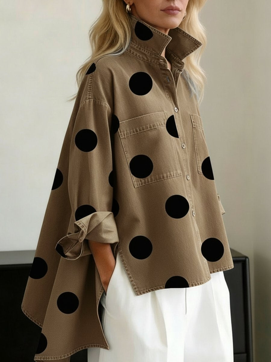 Laia | Camisa Vaquera Oversize Mujer de Lunares Manga Larga