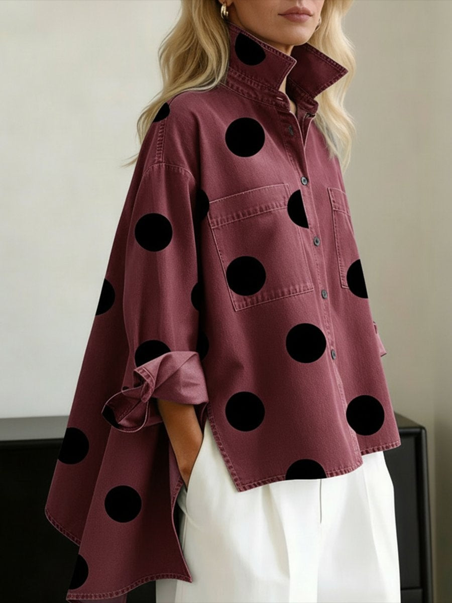 Laia | Camisa Vaquera Oversize Mujer de Lunares Manga Larga