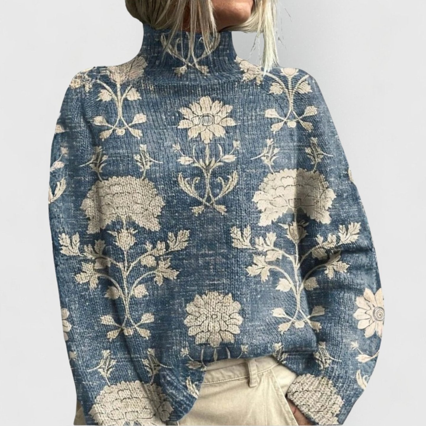 Laia | Jersey de Punto Estampado Floral Mujer Cuello Alto Oversize