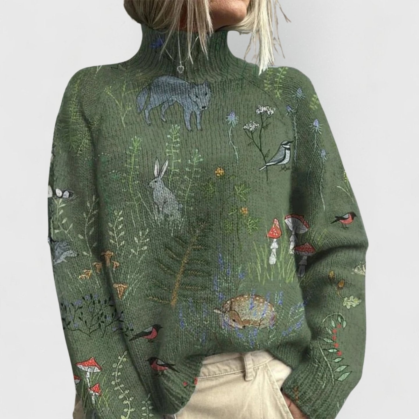 Laia | Jersey de Punto Estampado Floral Mujer Cuello Alto Oversize