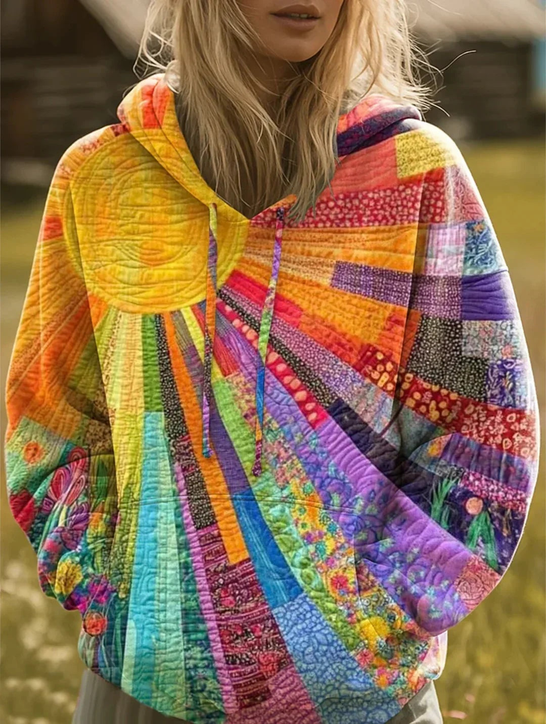 Laia | Sudadera con Capucha Mujer Estampado Patchwork Oversize