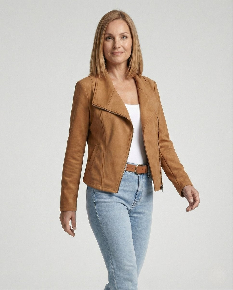 Leire | Chaqueta Motera de Ante Mujer Cierre Asimétrico