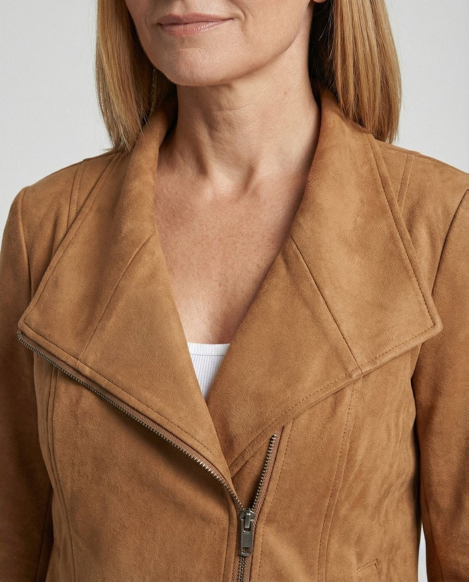 Leire | Chaqueta Motera de Ante Mujer Cierre Asimétrico