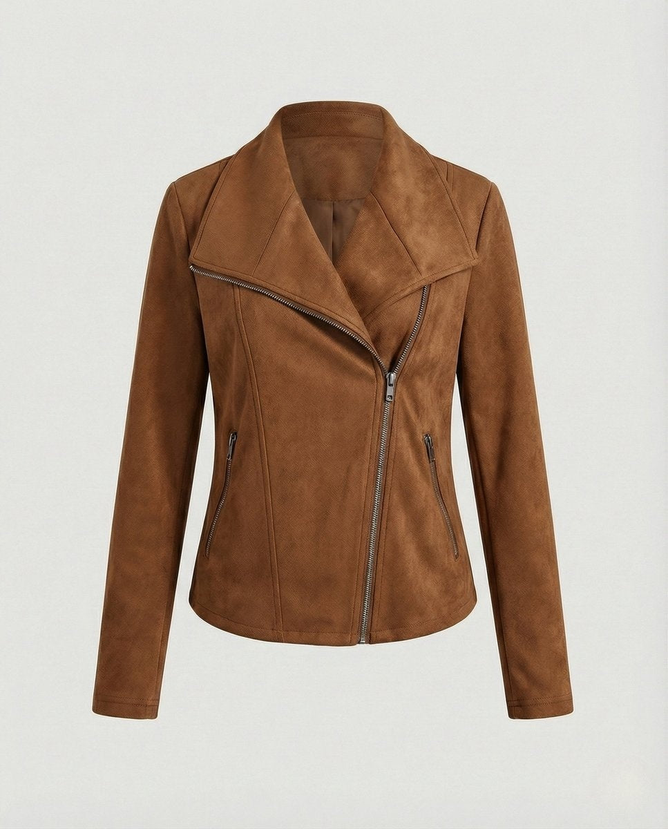 Leire | Chaqueta Motera de Ante Mujer Cierre Asimétrico