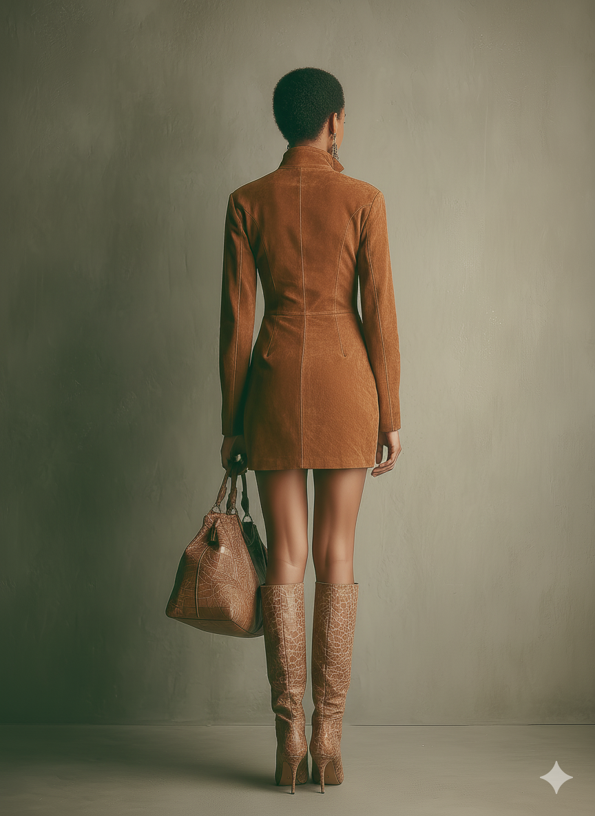 Leire | Vestido Corto de Cuero Ajustado Mujer Cremallera Manga Larga