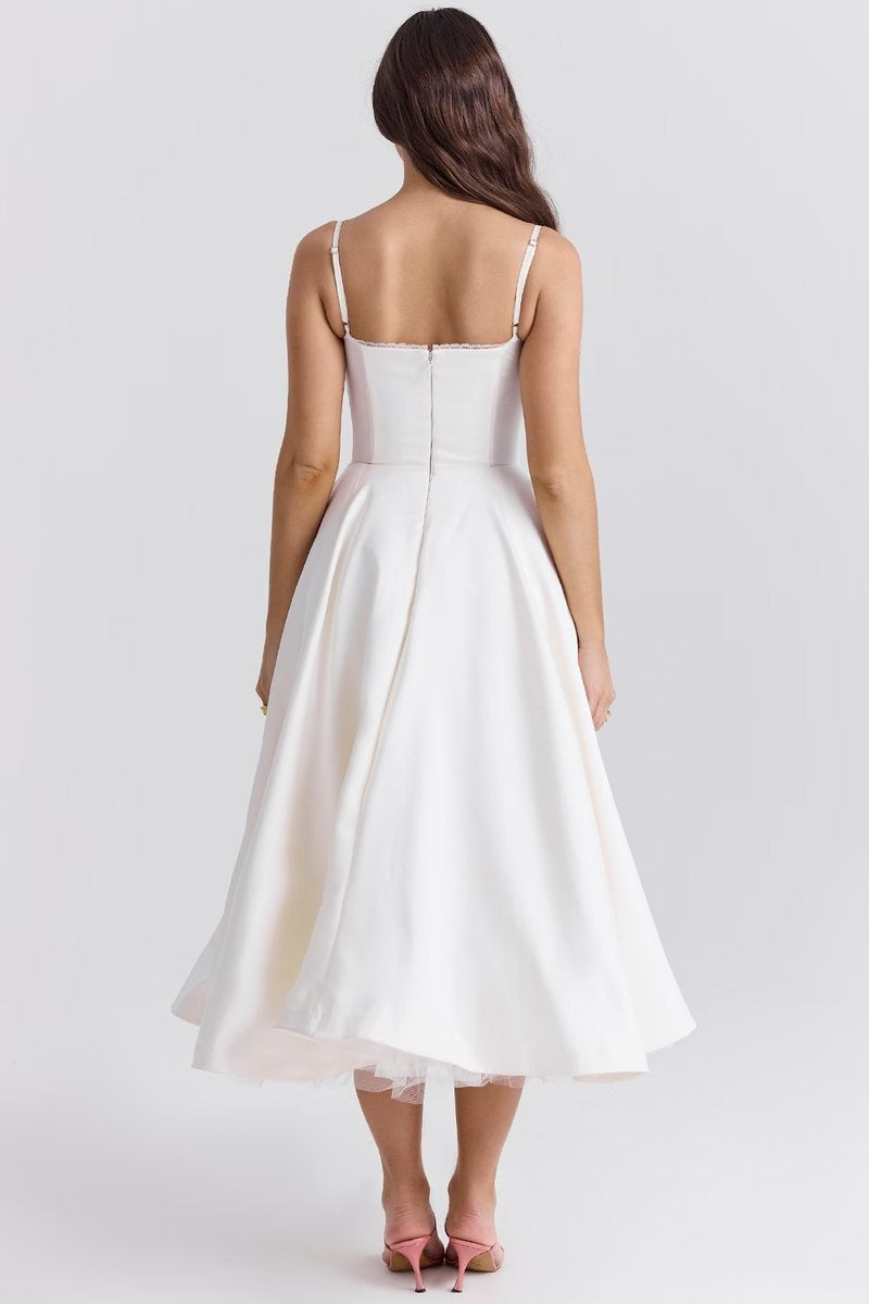Leire | Vestido de Fiesta Midi Mujer Falda Acampanada Tirantes