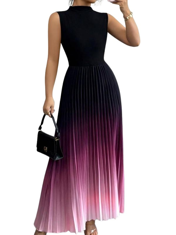 Leire | Vestido Largo Plisado Sin Mangas Mujer Cuello Alto