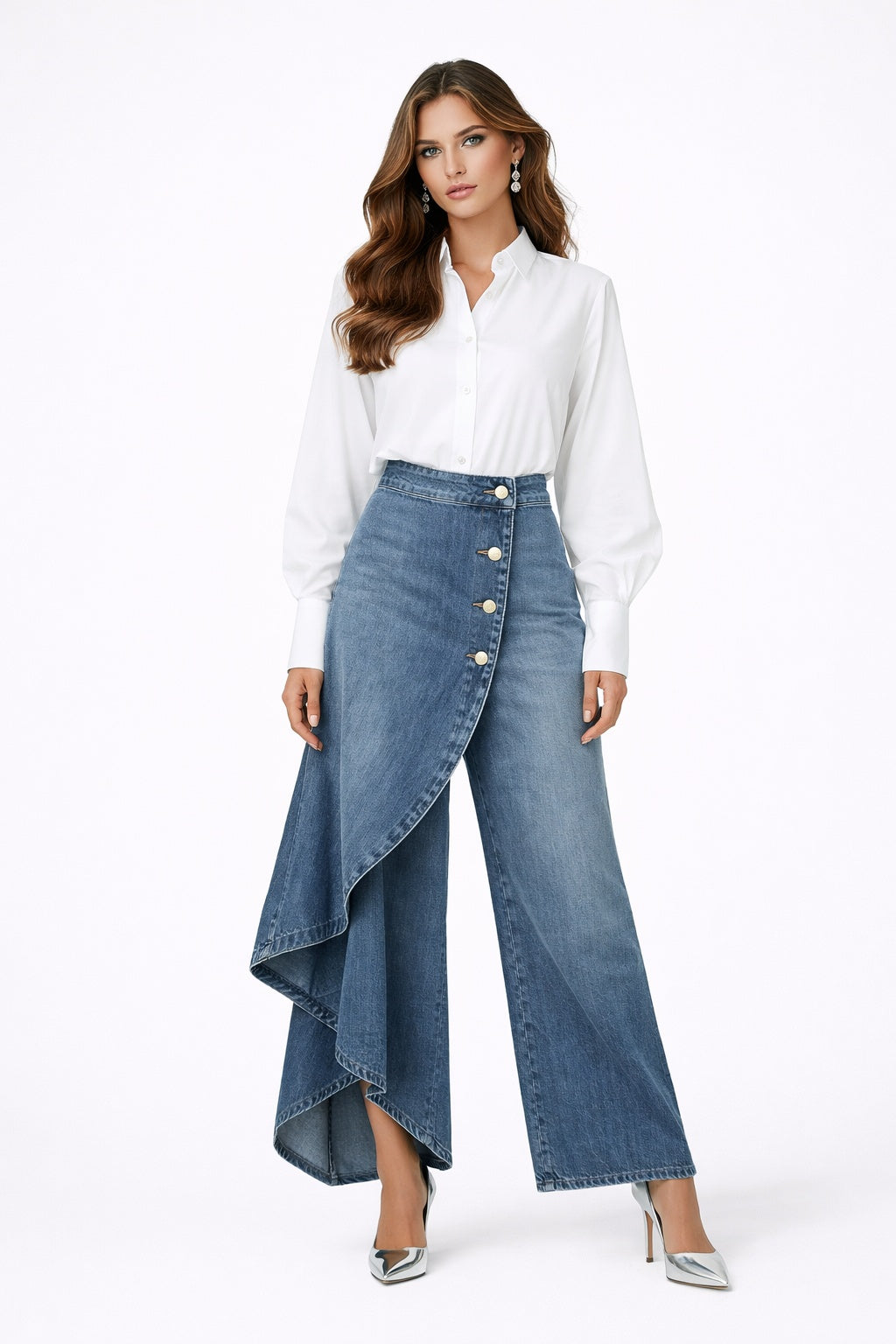 Leticia | Falda Pantalón Vaquera Asimétrica Mujer Botones