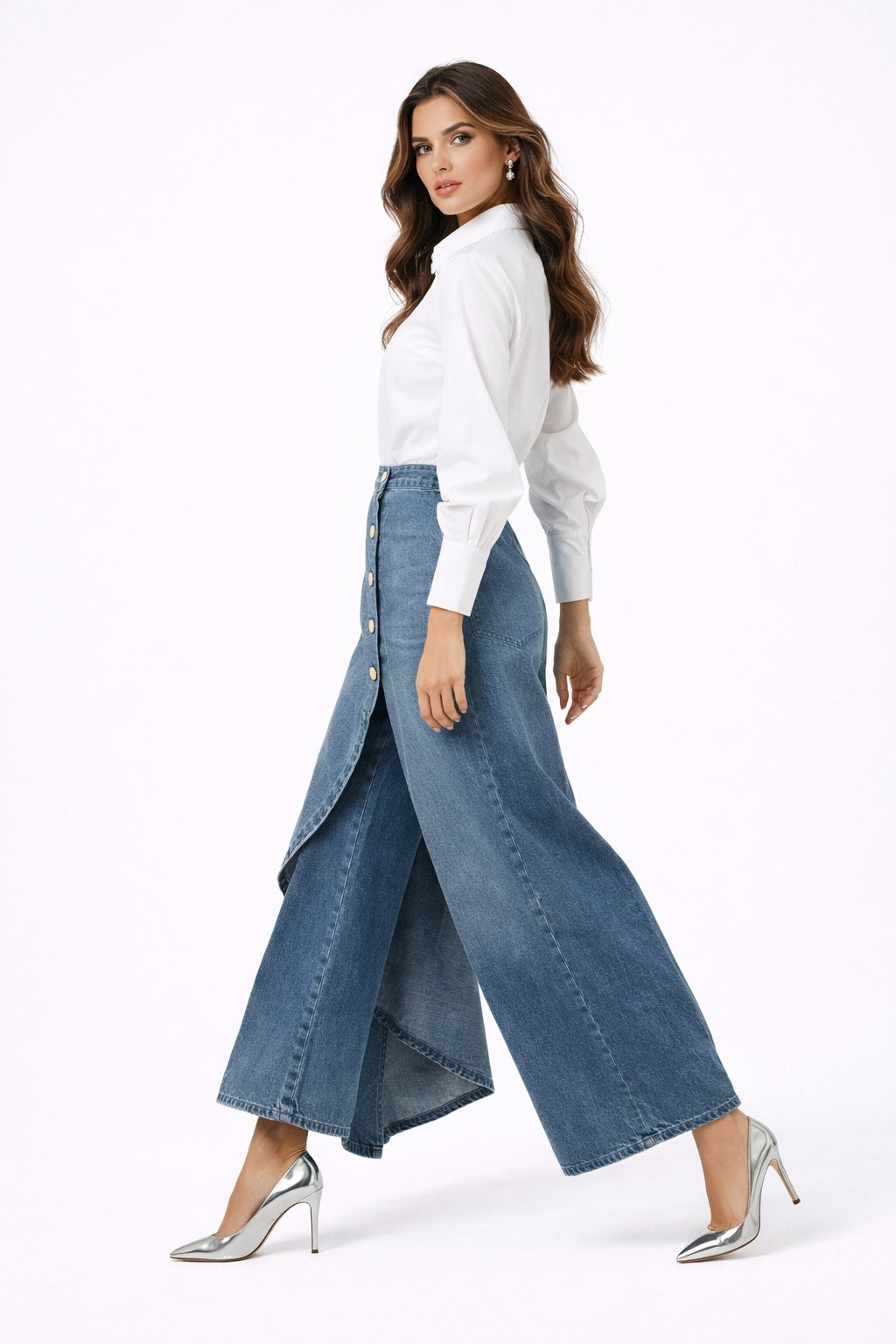 Leticia | Falda Pantalón Vaquera Asimétrica Mujer Botones