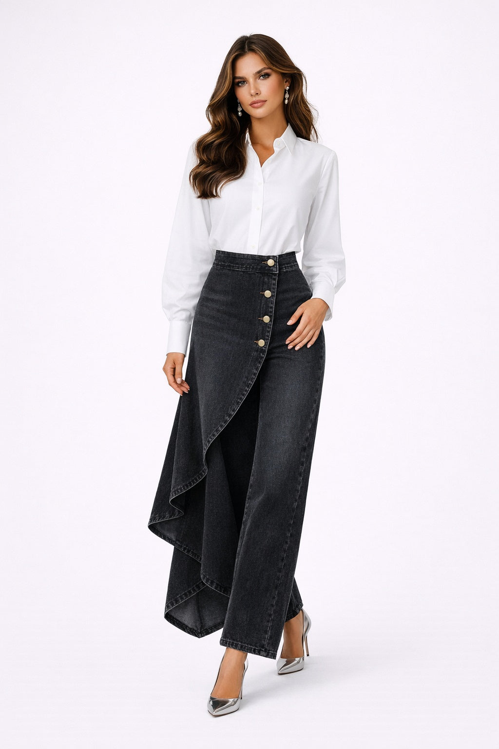 Leticia | Falda Pantalón Vaquera Asimétrica Mujer Botones