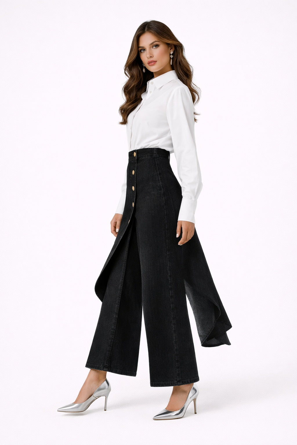 Leticia | Falda Pantalón Vaquera Asimétrica Mujer Botones