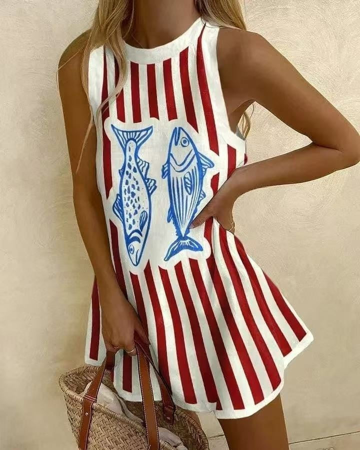 Leticia | Vestido Corto Estampado Marítimo Mujer Sin Mangas
