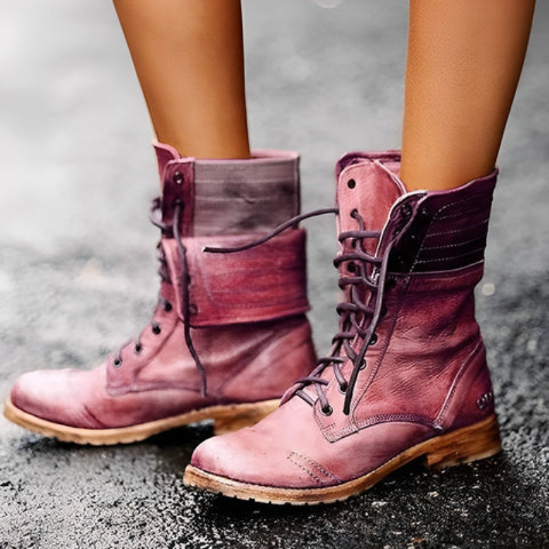 Lidia | Botas Militares de Cuero con Cordones Mujer Caña Media