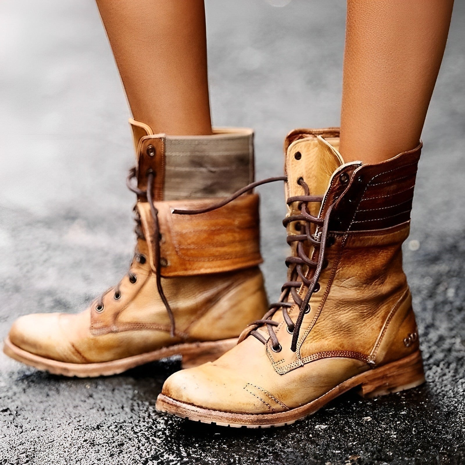 Lidia | Botas Militares de Cuero con Cordones Mujer Caña Media