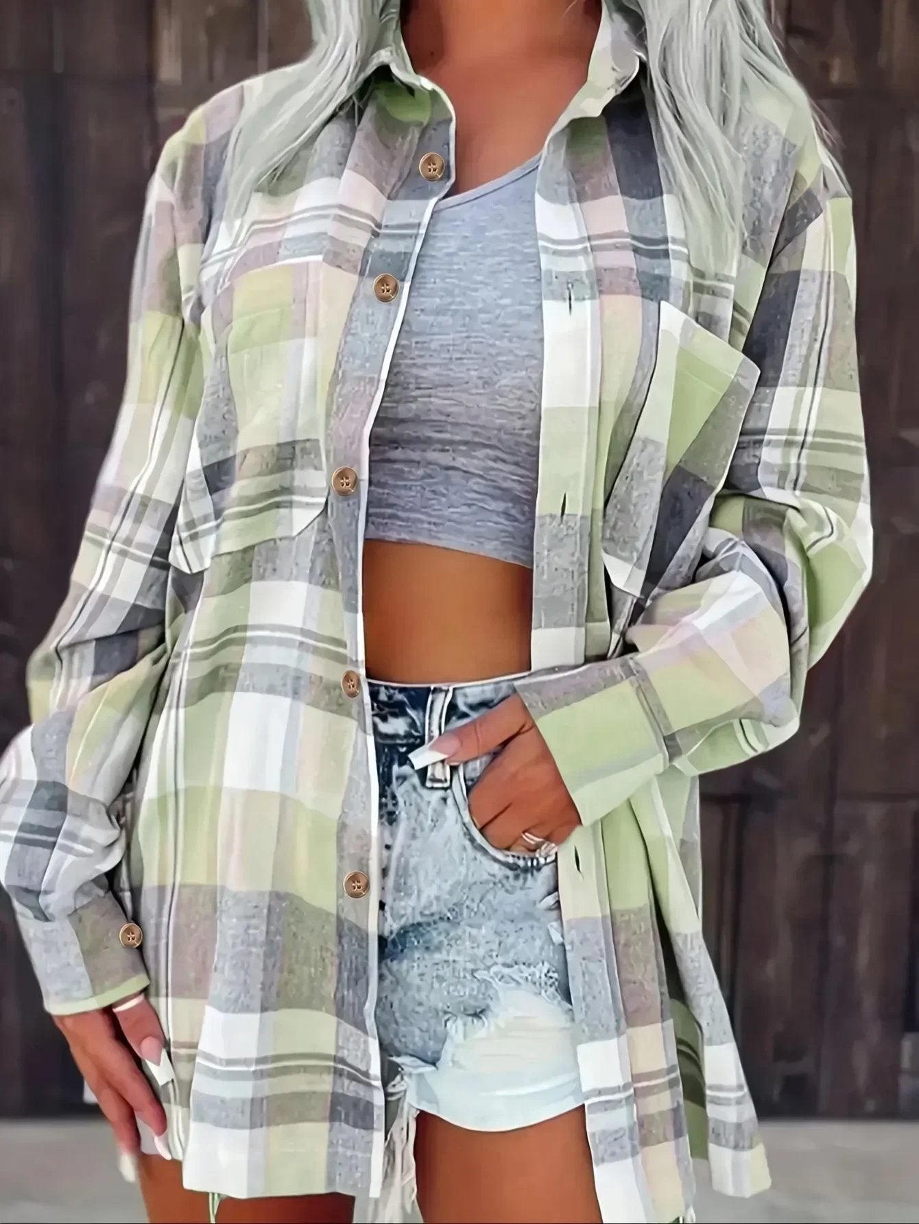 Lidia | Camisa de Cuadros de Algodón Mujer Manga Larga Oversize