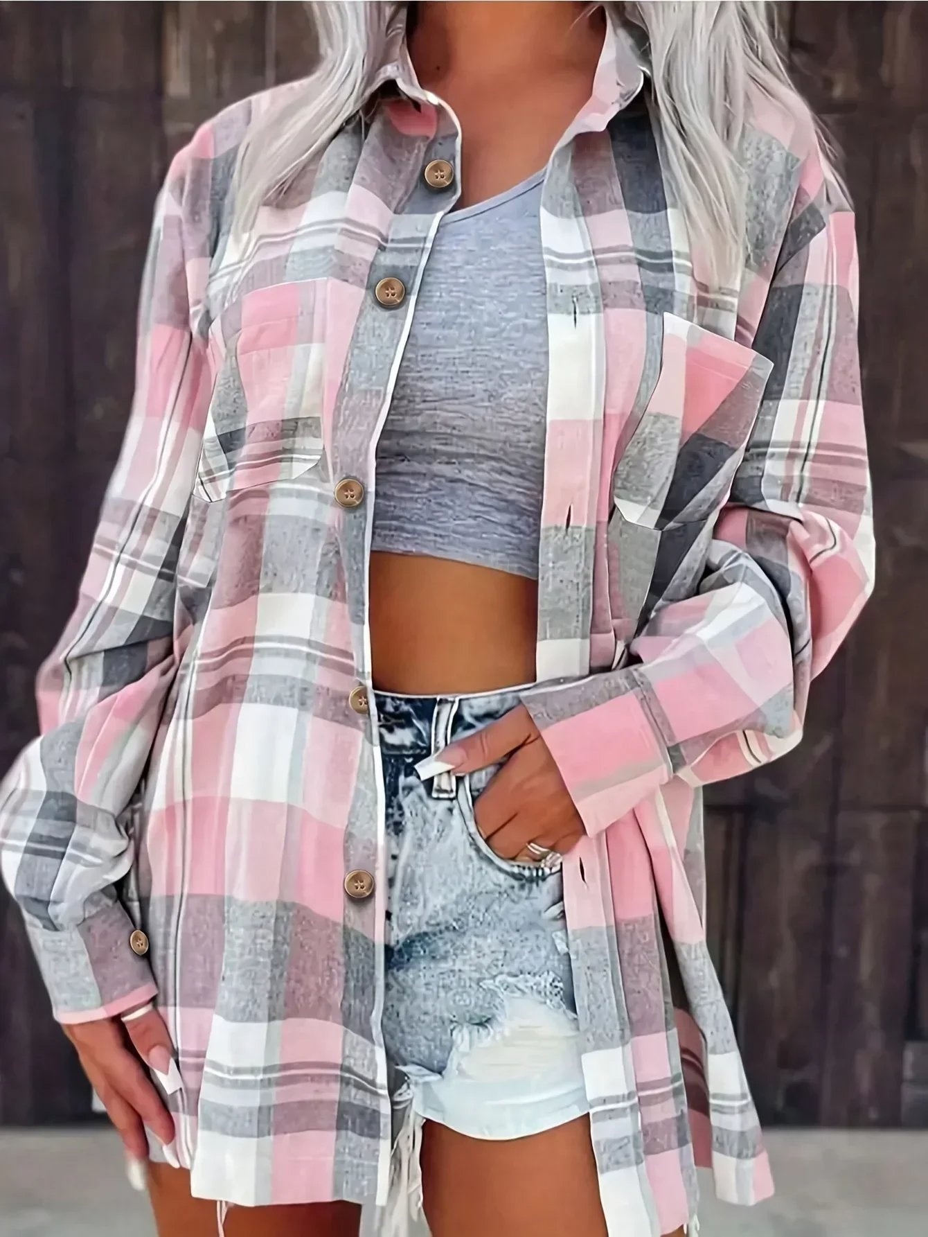Lidia | Camisa de Cuadros de Algodón Mujer Manga Larga Oversize