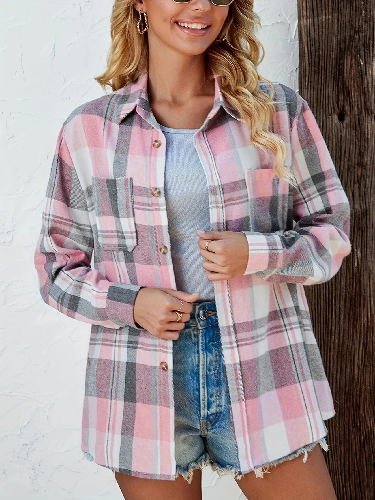 Lidia | Camisa de Cuadros de Algodón Mujer Manga Larga Oversize