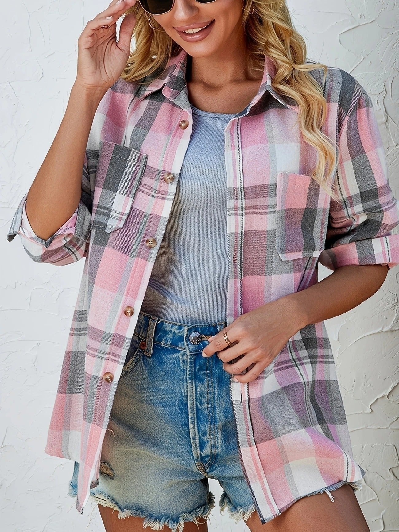 Lidia | Camisa de Cuadros de Algodón Mujer Manga Larga Oversize