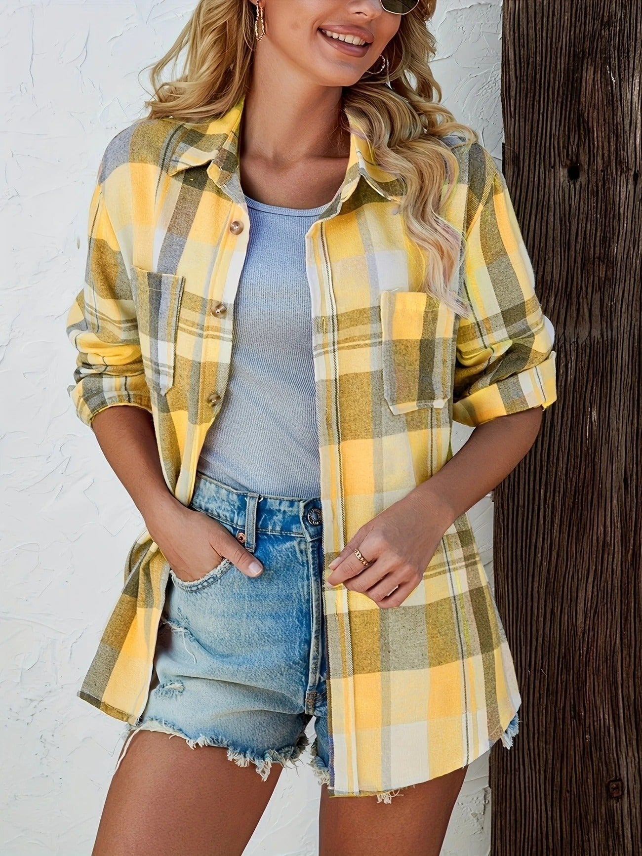 Lidia | Camisa de Cuadros de Algodón Mujer Manga Larga Oversize