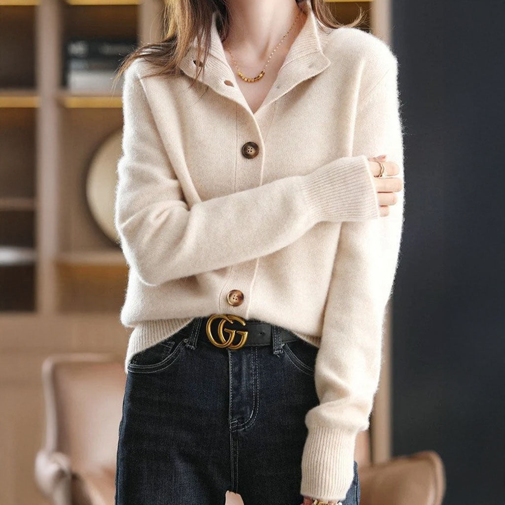 Lidia | Jersey Fino de Lana Mujer Cuello Medio con Botones